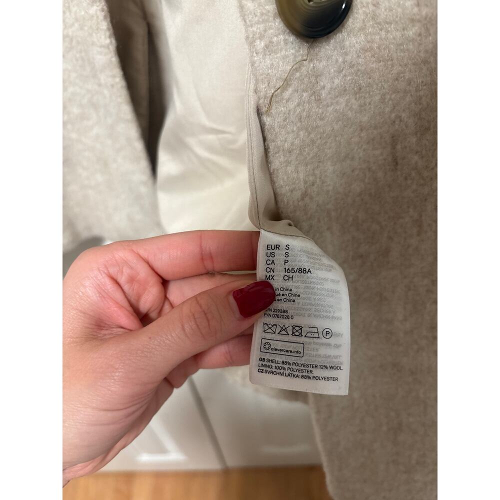 H&M Wool Blend Beige Button Front Coat Small - Picture 6 of 7